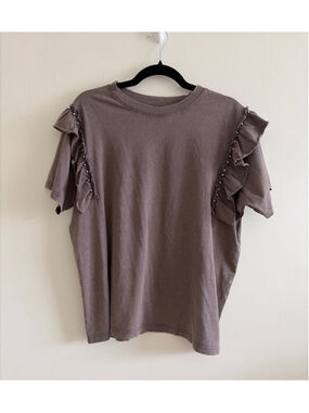 Women's Sinsay Brown Short Sleeve Tee with Ruffles Size S